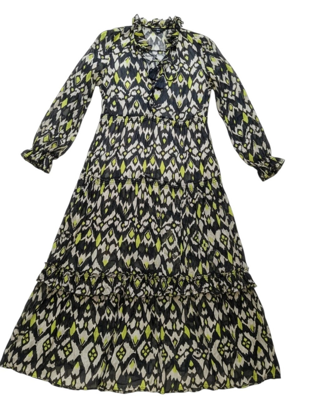 Anthropologie Geometric Print Sheer Tiered Boho Maxi Dress In S